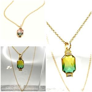 J Crew Ombre Stone Green Pendant Goldtone Vermeil 30” Necklace Chain NWOT